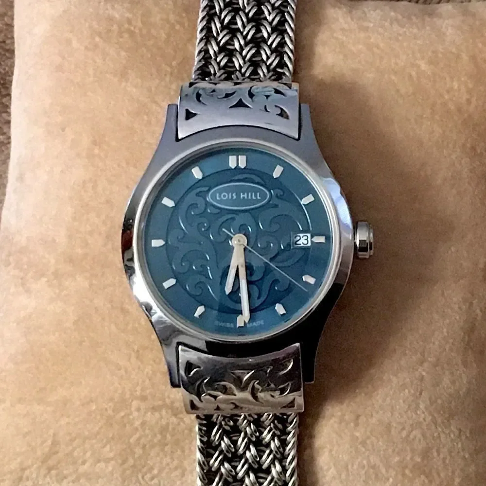 LOIS HILL Watch Sterling Silver Thai Weave Bracelet Blue Face Watch - Picture 10 of 13